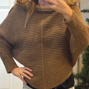 Ya Los Angeles Brown Knit Poncho fur hood and matching bag